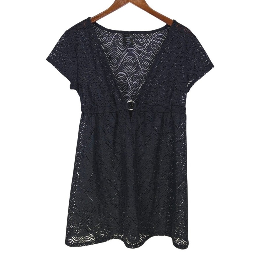Catalina Swim Cover Up Women M 8-10 Blackβ Crochet Lace V-Neck O-Ring Beach